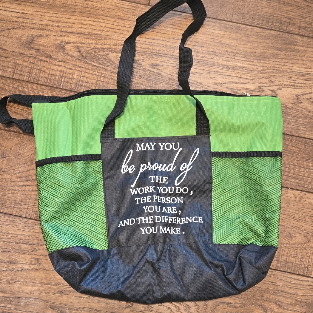 Green and Black Tote Bag with Inspirational Quote